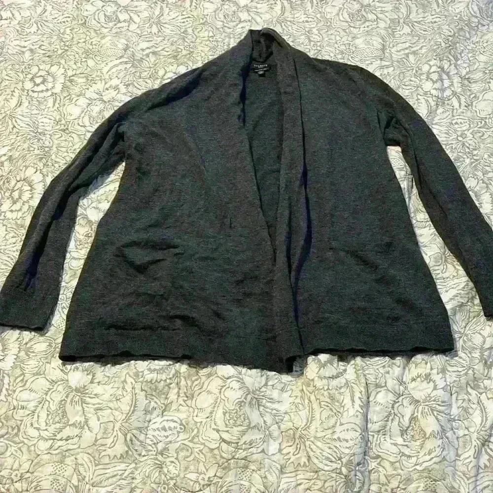 Talbots merino wool grey shawl collar cardigan long